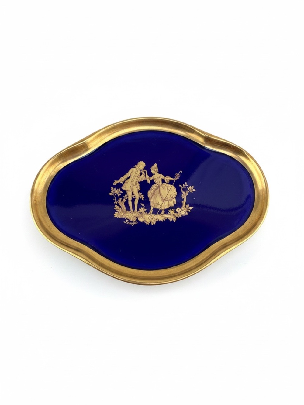 Limoges Cobalt Blue and Gold Scalloped Trinket Dish